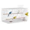 KFFKFF Avian Habitat, 18 inches, Compact Parakeet Enclosure, Robust Metallic Bird Mobility Enclosure, Portable Aviary with 2 Roosts & 2 Nourishment Bowls, Canary, Lovebird, White