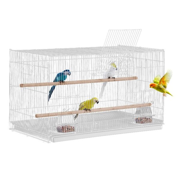 KFFKFF Avian Habitat, 18 inches, Compact Parakeet Enclosure, Robust Metallic Bird Mobility Enclosure, Portable Aviary with 2 Roosts & 2 Nourishment Bowls, Canary, Lovebird, White