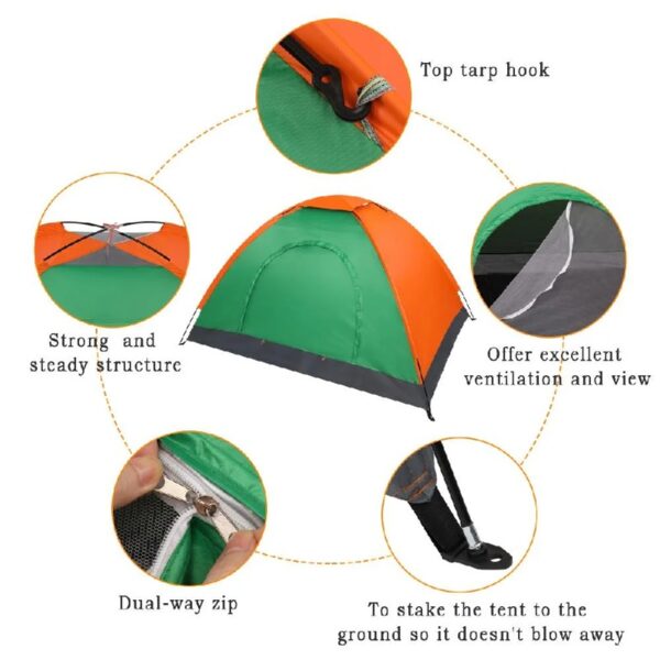 All Season Single Person Oxford Fabric Instant Tent, Orange & Green