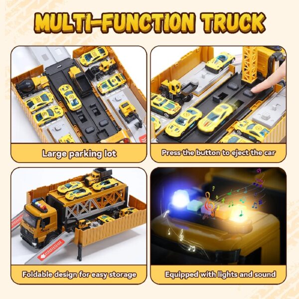 Kids Construction Trucks Toys, Alloy Car Vehicles Set with Light and Sound, Dump Truck, Excavator, Crane, Concrete Truck for 3-7 Years Old Boys Thanksgiving Christmas Birthday Gifts