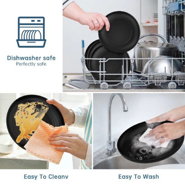 35 Pieces Wheat Straw Dinnerware Sets for 4, Plates and Bowls Sets With Cutting Board and Fruit knife, Outdoor Camping Dishes Sets, Microwave & Dishwasher Safe, Lightweight & Unbreakable, Black