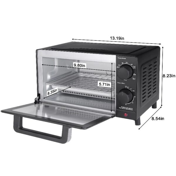 4 Slice Countertop Toaster Oven with 3 Settings, includes Baking Rack and Pan, Black, New