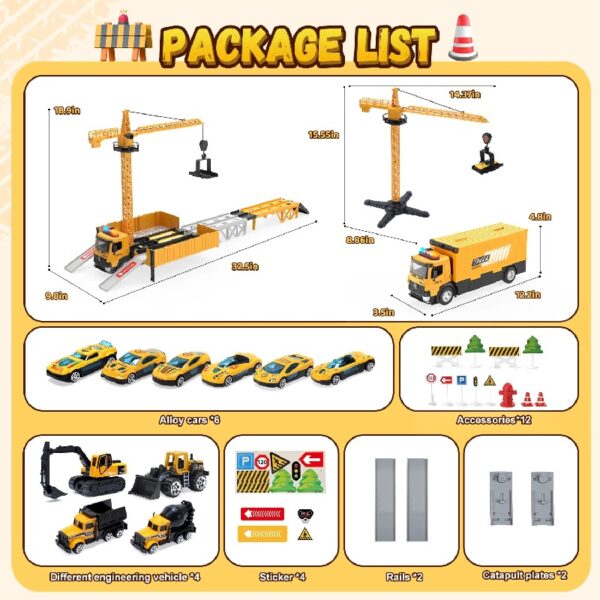 Kids Construction Trucks Toys, Alloy Car Vehicles Set with Light and Sound, Dump Truck, Excavator, Crane, Concrete Truck for 3-7 Years Old Boys Thanksgiving Christmas Birthday Gifts