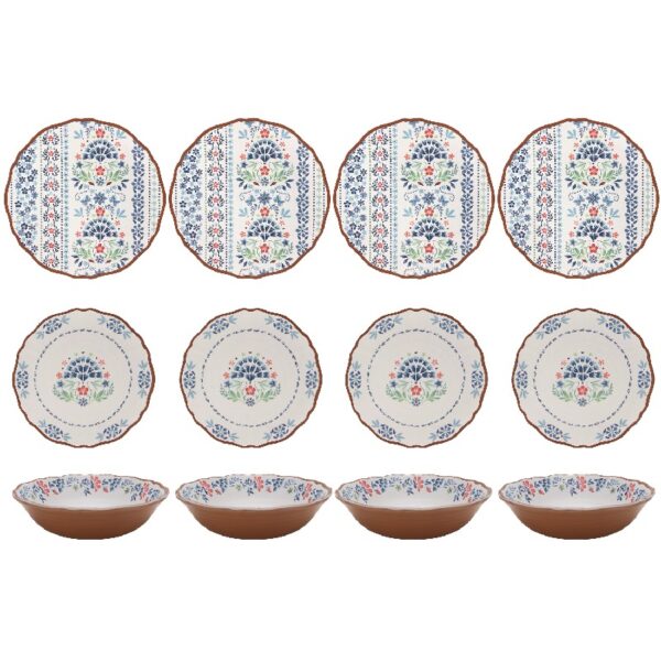 The Pioneer Woman Hattie 12-Piece Bamboo Melamine Dinnerware Set, Multicolor