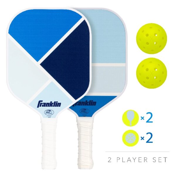 2-Player Pickleball Paddle Set - (2) Fiberglass Paddles+ (2) X-40 Pickleballs - Blue