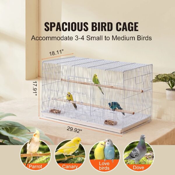 KFFKFF Avian Habitat, 18 inches, Compact Parakeet Enclosure, Robust Metallic Bird Mobility Enclosure, Portable Aviary with 2 Roosts & 2 Nourishment Bowls, Canary, Lovebird, White