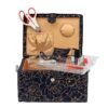 SINGER Large Premium Tackle Sewing Basket Navy Paisley Print with Notions Sewing Kit and Matching Pin Cushion