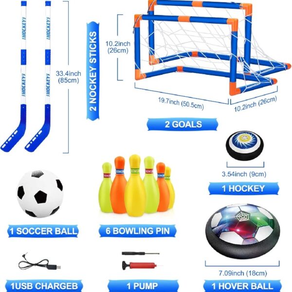 3-in-1 LED Soccer Hockey Bowling Set Indoor/Outdoor Toys, Gifts for 3 4 5 6 7 8+ Years Boy Girl