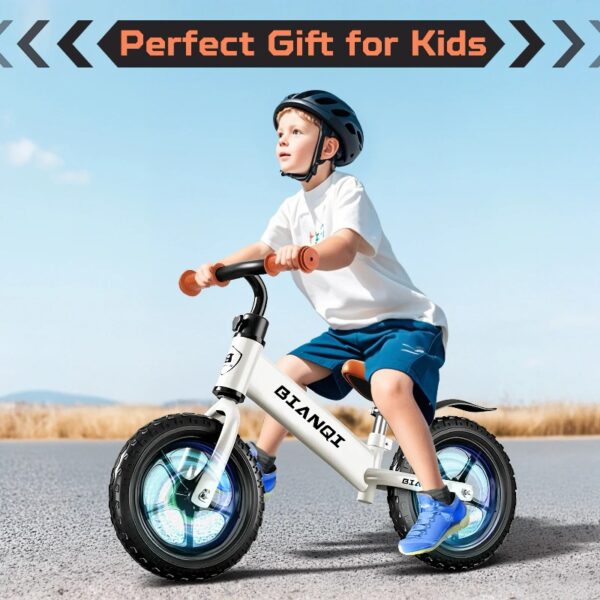 Kid Balance Bike, 12'' Toddlers Training Bicycle for 2-5 Years Old Boys Girls, Lightweight with Lighting up Wheels, Bule