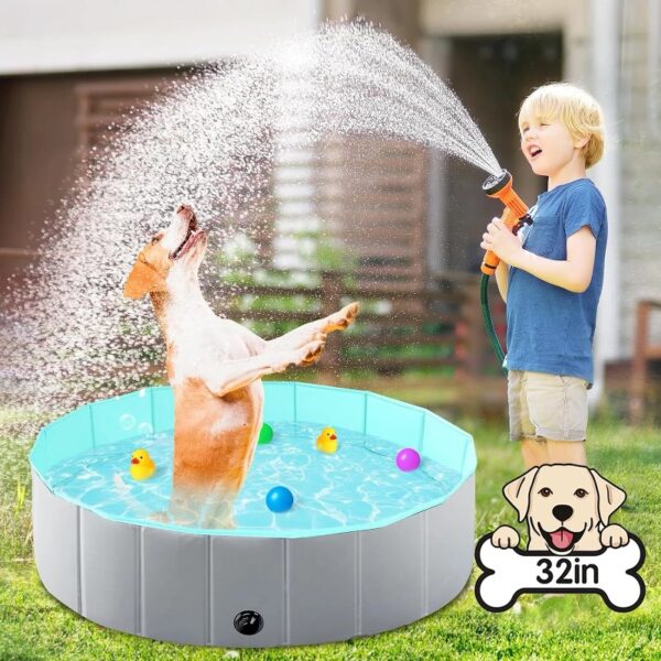 Dog Pool 32 x8 Inch, Cuopluber Bath Swimming Tub Kiddie Pool, Portable Dog Pool PVC Pet Swimming Pool Suitable for Dogs Cats and Kids Indoor Outdoor