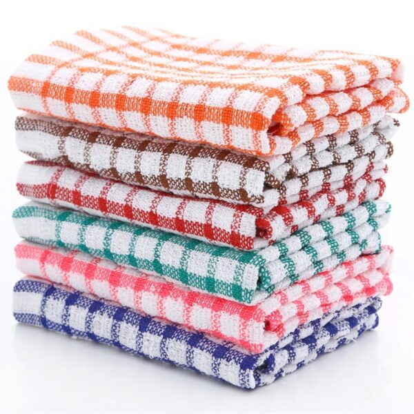 6 Pcs Kitchen Cleaning Towel Great Water Absorption Capacity Plaid Print Thickened Kitchen Dish Towel Dish Drying Cloth Furniture Wiping Pads
