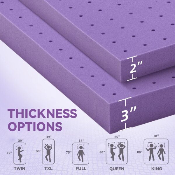 2 Inch Gel Memory Foam Mattress Topper Ventilated Soft Mattress Pad, Bed Topper, CertiPUR-US Certified, Twin Size, Purple