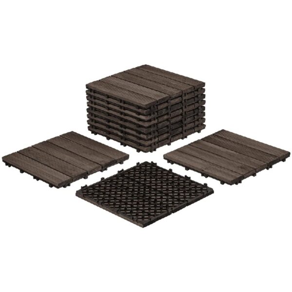 12'' x 12'' Fir Wood Flooring Tiles 11sq ft Coverage Area, 11 Pieces, Brown