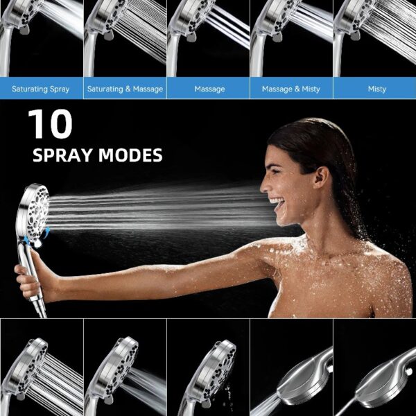 High Pressure Handheld Showerhead, 10 Spray Modes, with 60