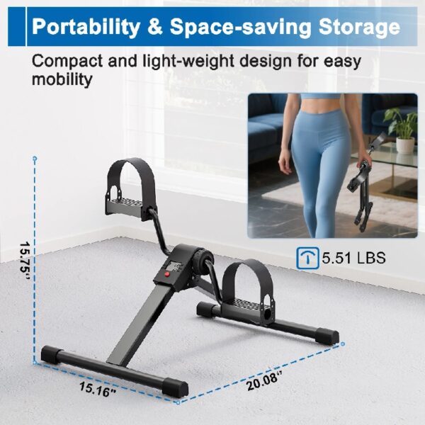 Mini Under Desk Bike Pedal Exerciser, Portable Folding Pedal Exerciser with Adjustable Resistance, Under Desk Bicycle Peddler for Arm and Leg Workout with LCD Monitor & Calorie Tracker