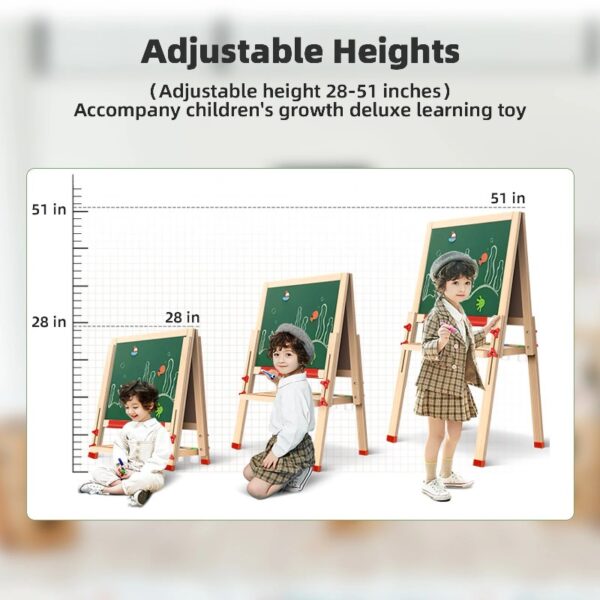Kailwokk Art Easel for Kids, Adjustable Magnetic Double Sided Wooden Toddlers Drawing Chalkboard, Gift & Art Supplies for 3-8 Boys & Girls