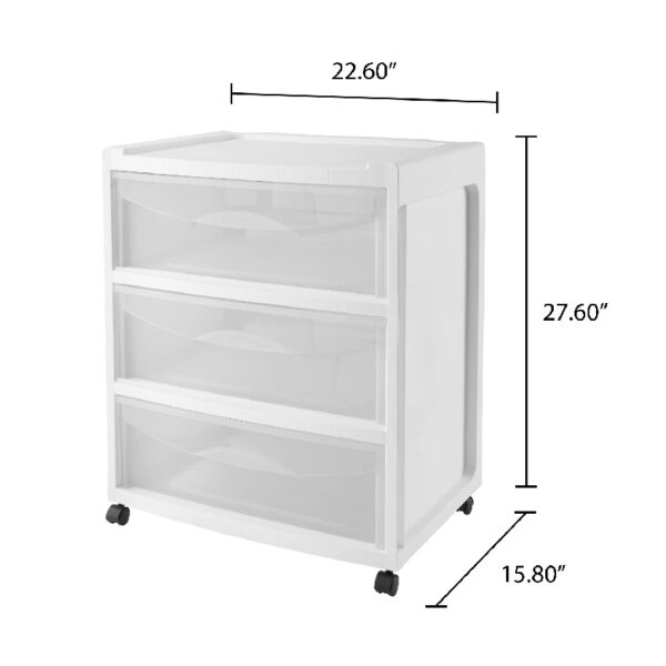 3 Drawer Wide Storage Cart, Gray