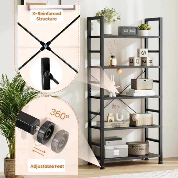 5 Tier Bookcase, Bookshelf Storage Wall Shelf Organizer Display StandBook Shelf, Corner Storage Organizer, Black