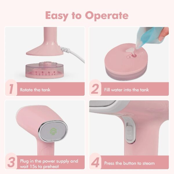 Steamer for Clothes, 1500W Handheld Garment Steamer, Steam Iron, Portable Travel Fabric Wrinkles Remover, 15s Fast Heat-up, Pink