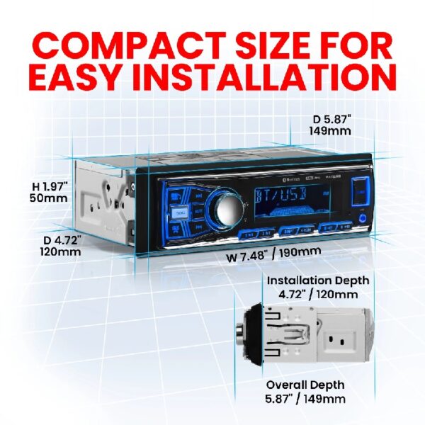611UAB Car Stereo - Single Din, Bluetooth, No CD DVD Player, AM/FM Radio Receiver, Aux Input, USB