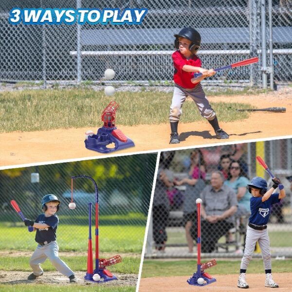 3-in-1 T Ball Set for Kids, 2.5-3.9ft Height Adjustable Tee Ball Stand, Hanging Tee, Pitching Machine, Tball Bat with 6 Balls, Indoor/Outdoor Sport Gifts for Boys & Girls