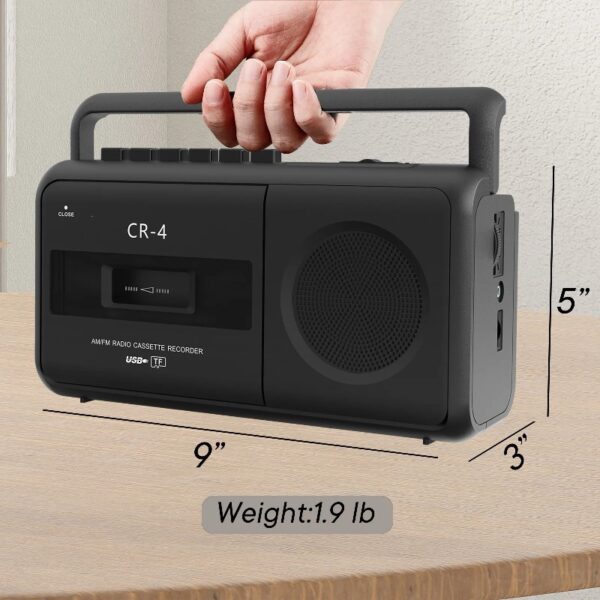 Cassette Player Boombox, Portable AM/FM Radio Stereo, Cassette Tape Player Recorder with Big Speaker and Earphone Jack, Battery Operated or AC Powered