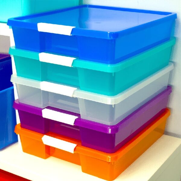 Storex 12x12 Stack & Store Box, Assorted Colors, Case of 5
