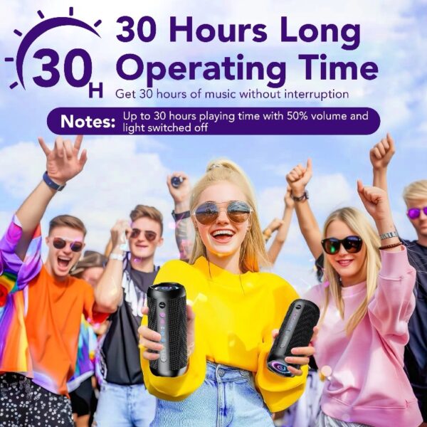 3a651ca81e514e10a6efb3290163eddb Portable Bluetooth Speaker IPX7 Waterproof, 30W Loud Sound, Deep Bass, Bluetooth 5.3, LED Lights, Wireless Stereo Pairing, 30H Playtime, for Home/Outdoor/Party/Beach, Birthday Gift (Black)