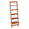 5-Tier Slatted Wood Leaning Ladder Shelf for Narrow Storage, Wooden Bookcase for Living Room, Bathroom, Kitchen, Office or Bedroom, Black Finish