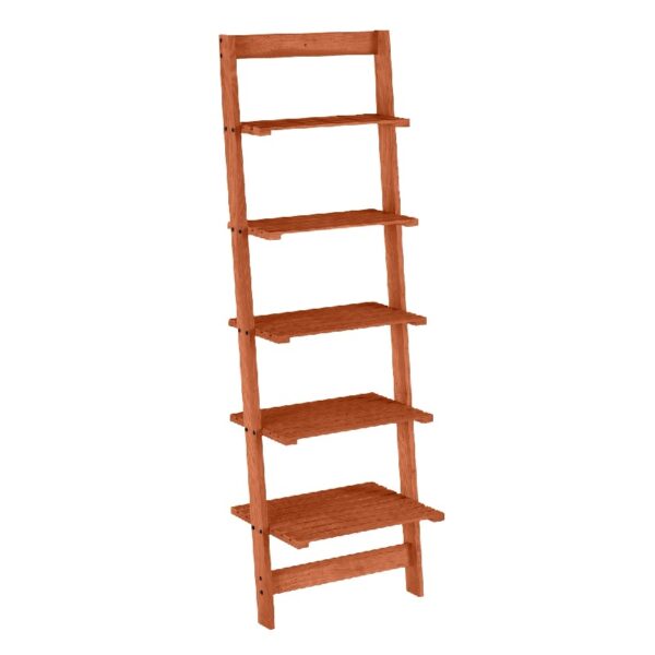 5-Tier Slatted Wood Leaning Ladder Shelf for Narrow Storage, Wooden Bookcase for Living Room, Bathroom, Kitchen, Office or Bedroom, Black Finish