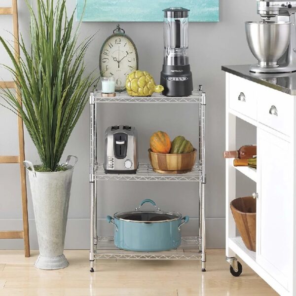 3-shelf Wire Shelving,  Adjustable Storage Rack Unit, Microwave Bakers Rack Garage Kitchen Organizer, Capacity for 200 lbs