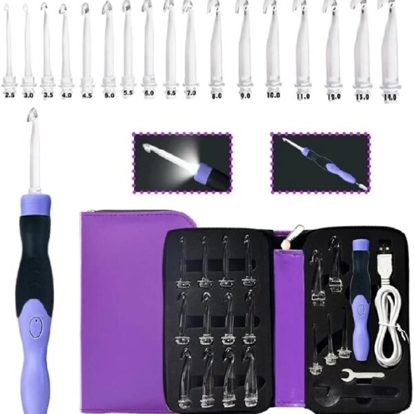 Yarniss Crochet Hooks Set with Digital Counter, 17 Sizes Light Up Crochet Hooks 2.5mm-14.0mm