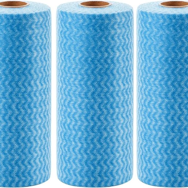 Disposable Cleaning Towels,Reusable Cleaning Cloths Dish Paper Towels,3 Rolls 150 Sheets Disposable Cleaning Cloths All Purpose Dish Cloths Non Woven Blue Cloths Wash Free