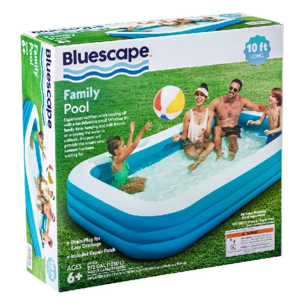 10ft Family Inflatable Swimming Pool, Rectangular, Age 6 & up, Unisex