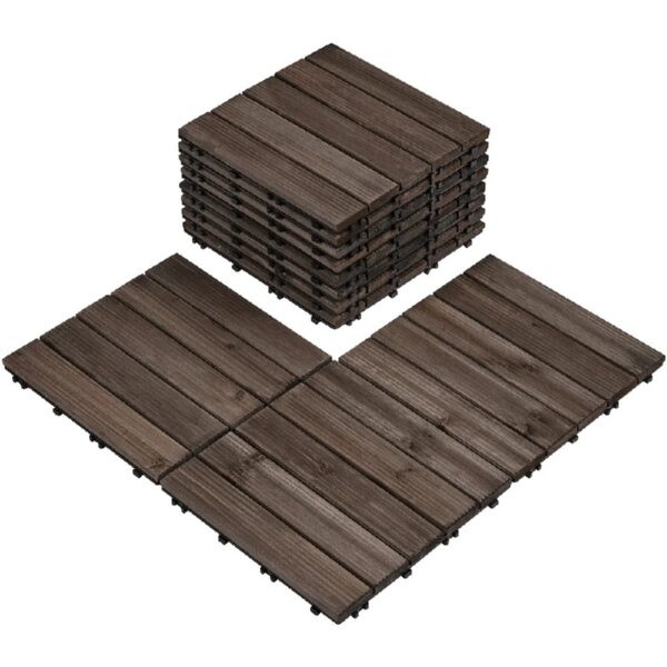 12'' x 12'' Fir Wood Flooring Tiles 11sq ft Coverage Area, 11 Pieces, Brown