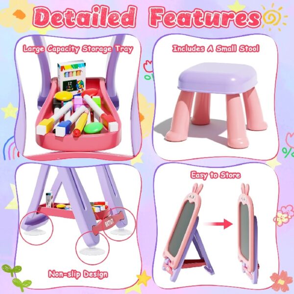 WonderStone 4-in-1 Kids Table and Chairs Adjustable Easel Toy for Ages 2-4, Flippable Sided Magnetic Drawing Board with Storage, Gift for Toddlers