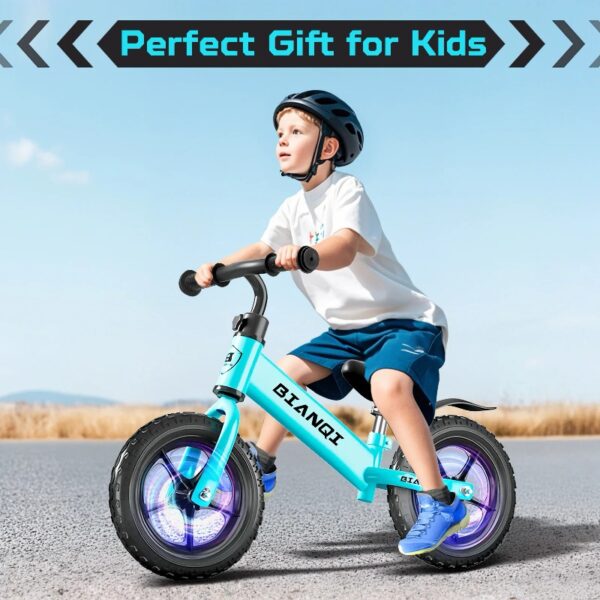 Kid Balance Bike, 12'' Toddlers Training Bicycle for 2-5 Years Old Boys Girls, Lightweight with Lighting up Wheels, Bule