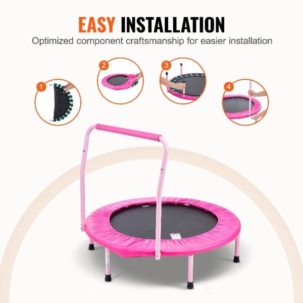 36-Inch Children's Trampoline, Indoor and Outdoor 3FT Compact Trampoline, Collapsible Trampoline with Support Bar, Bouncing Trampoline for Youngsters, Ideal 3+ Year Old Kids' Birthday Present
