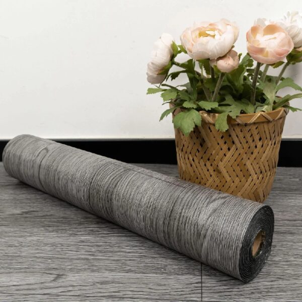 23.6-in x 196.8-in Vinyl Flooring Gark Gray Peel and Stick Roll Self Adhesive Vinyl Floor Wood Plank Flooring Wood Grain Floor