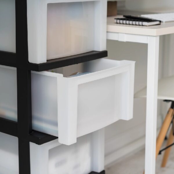 IRIS 4-Drawer Narrow Plastic Storage Drawer Cart with Organizer Top, White