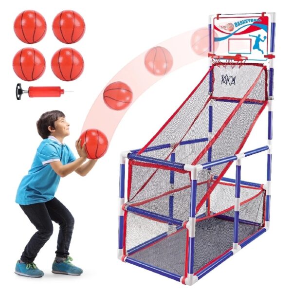 Kids Arcade Basketball Game, Indoor/Outdoor Basketball Hoop With 4 Balls, Basketball Game Toys Gifts for Boys and Girls (Blue)