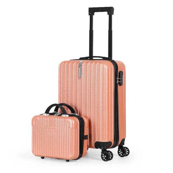 2PCS Luggage Two Piece Rolling Luggage Set Lightweight With Hook 20″ + 14″ Rose Gold