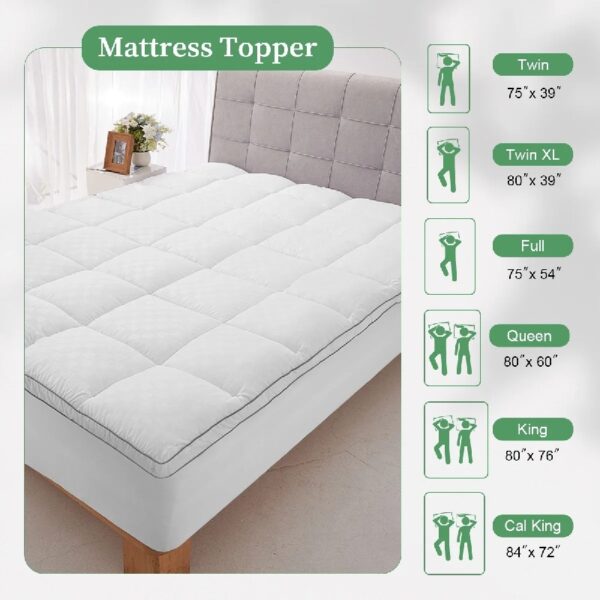 Extra Thick Queen Mattress Topper, Cooling Mattress Pad Cover, Mattress Protector with 8-21 Inch Deep Pocket,White