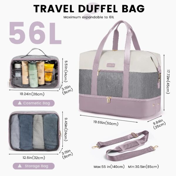 Travel Duffel Bag for Women, Large Weekender Overnight Bag, Carry-on Gym Bag with Separate Shoes Compartment, Mom Hospital Bags for Labor and Delivery with 2 Packing Cubes