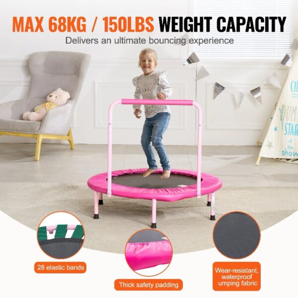 36-Inch Children's Trampoline, Indoor and Outdoor 3FT Compact Trampoline, Collapsible Trampoline with Support Bar, Bouncing Trampoline for Youngsters, Ideal 3+ Year Old Kids' Birthday Present