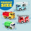 4 Pack Friction Powered City Vehicles, Big Carrier Truck with Lights and Sounds, with Garbage Truck, Fire Engine Truck, Boom Lift Truck & Construction Dump Truck, Birthday Gifts for Kids 3-8