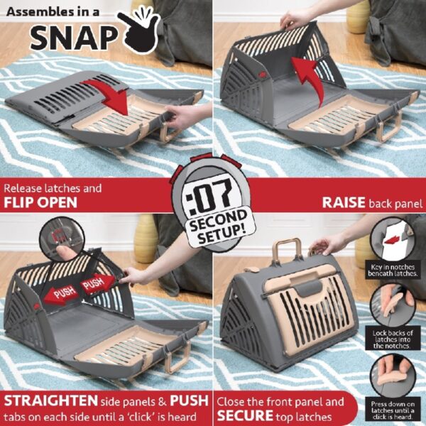Sport Pet Designs, Foldable Plastic Travel Cat Carrier, for Pets 25 lb Limit, Gray