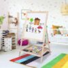 Brrnoo Adjustable Height Double Sided Kids Art Easel Wooden Standing Easel, Dry Erase Board and Chalkboard