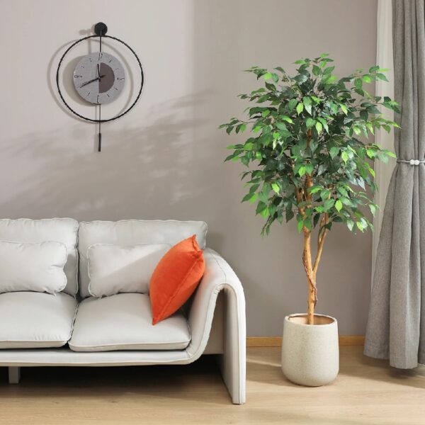 DR.Planzen 5 feet Artificial Ficus Tree, Tall Lifelike Greenery with Natural Wood Trunk for Living Room, office floor and corner decor
