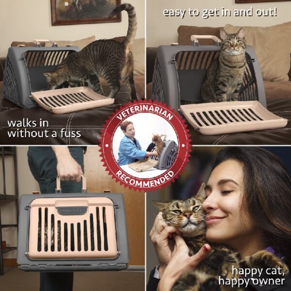 Sport Pet Designs, Foldable Plastic Travel Cat Carrier, for Pets 25 lb Limit, Gray